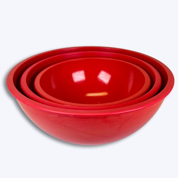 Zak Designs Red Melamine Mixing Bowls 3 Piece Set Vintage Retro Nesting Kitchen - Picture 1 of 7